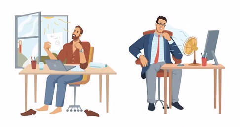 Illustration of office workers dealing with the heat