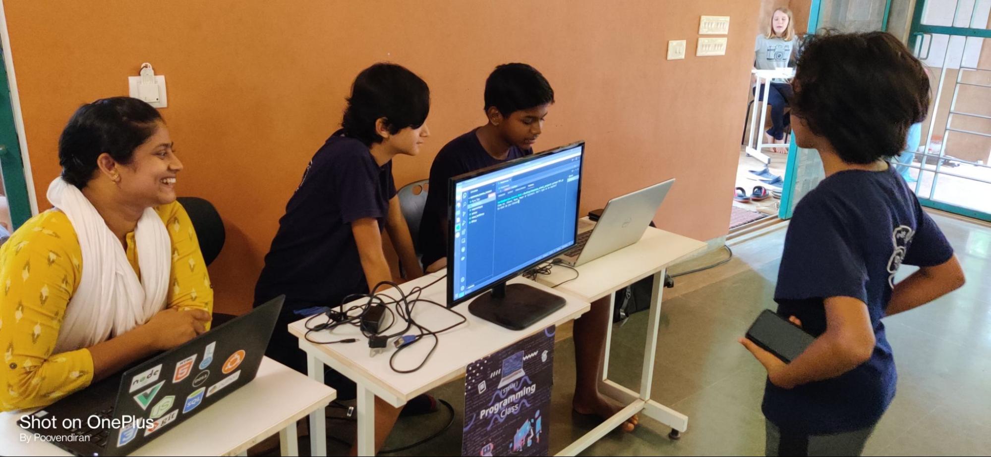 Mariya with her coding students at Deepanam school's STEAM Fest