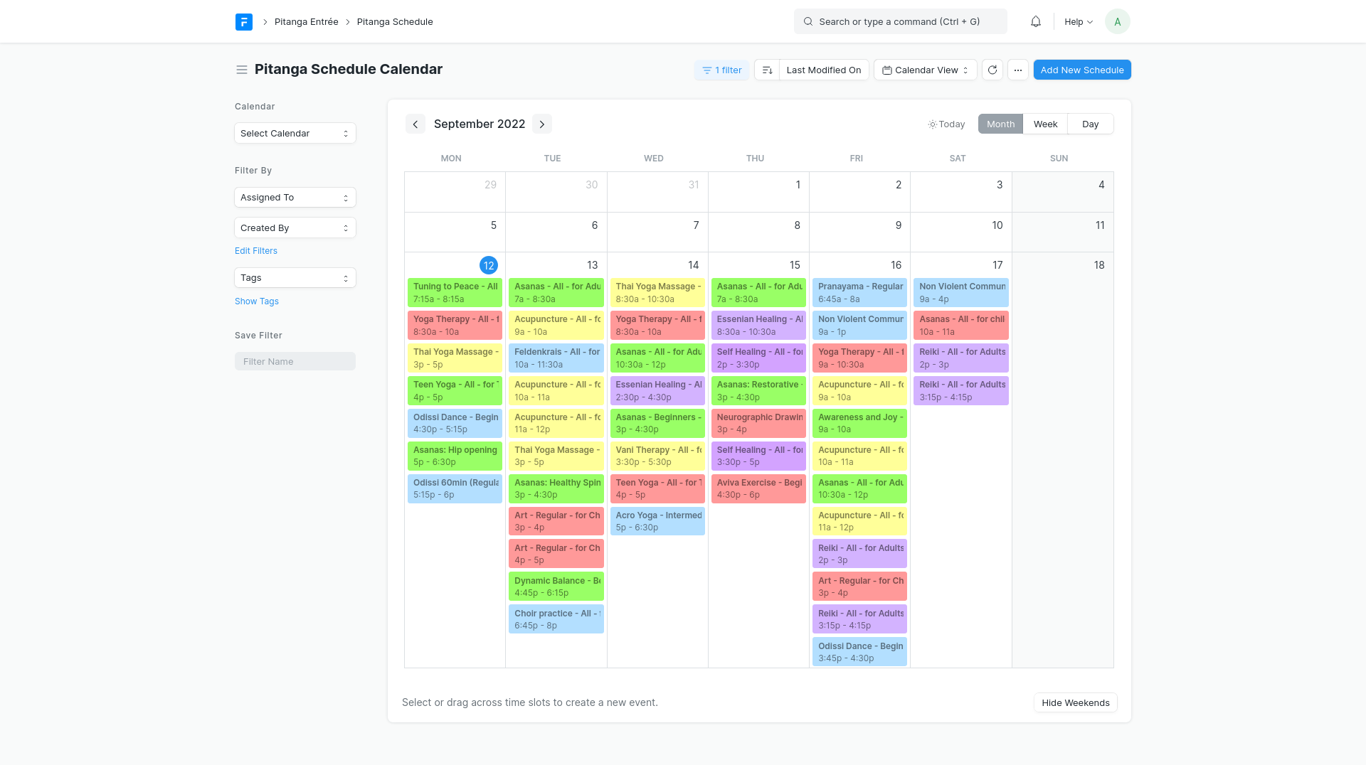 Pitanga schedule calendar